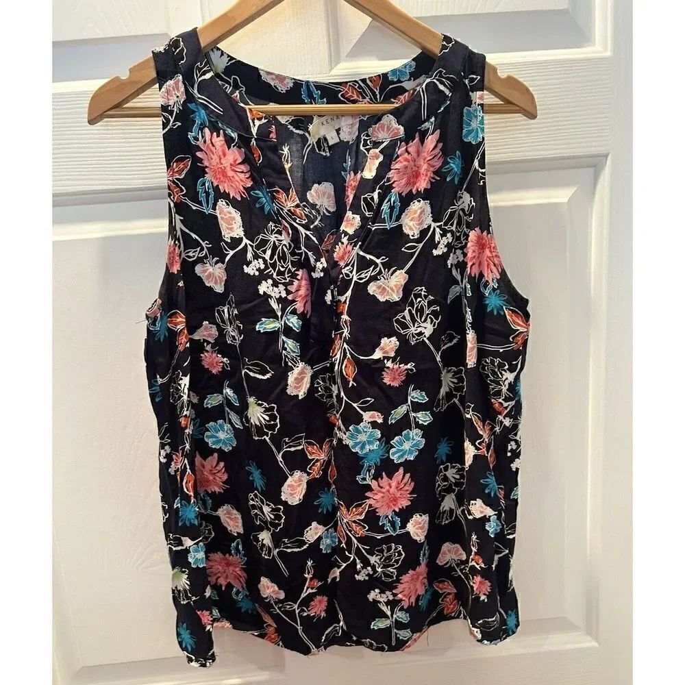 Kenar Women's Floral Tank Blouse Sleeveless Pleated Back Size Large